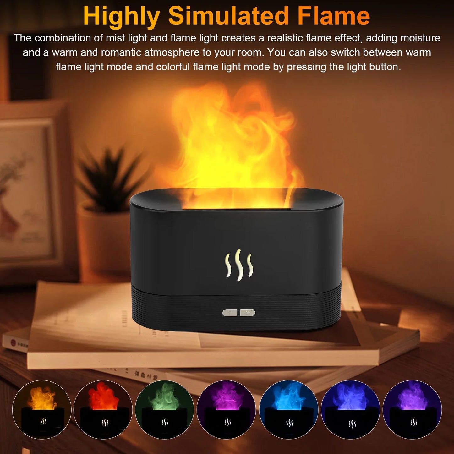 180Ml Air Diffuse Essential Oil Humidifier,  Aroma Mist Diffuser with Fire 7 Color Change LED Light for Office Room