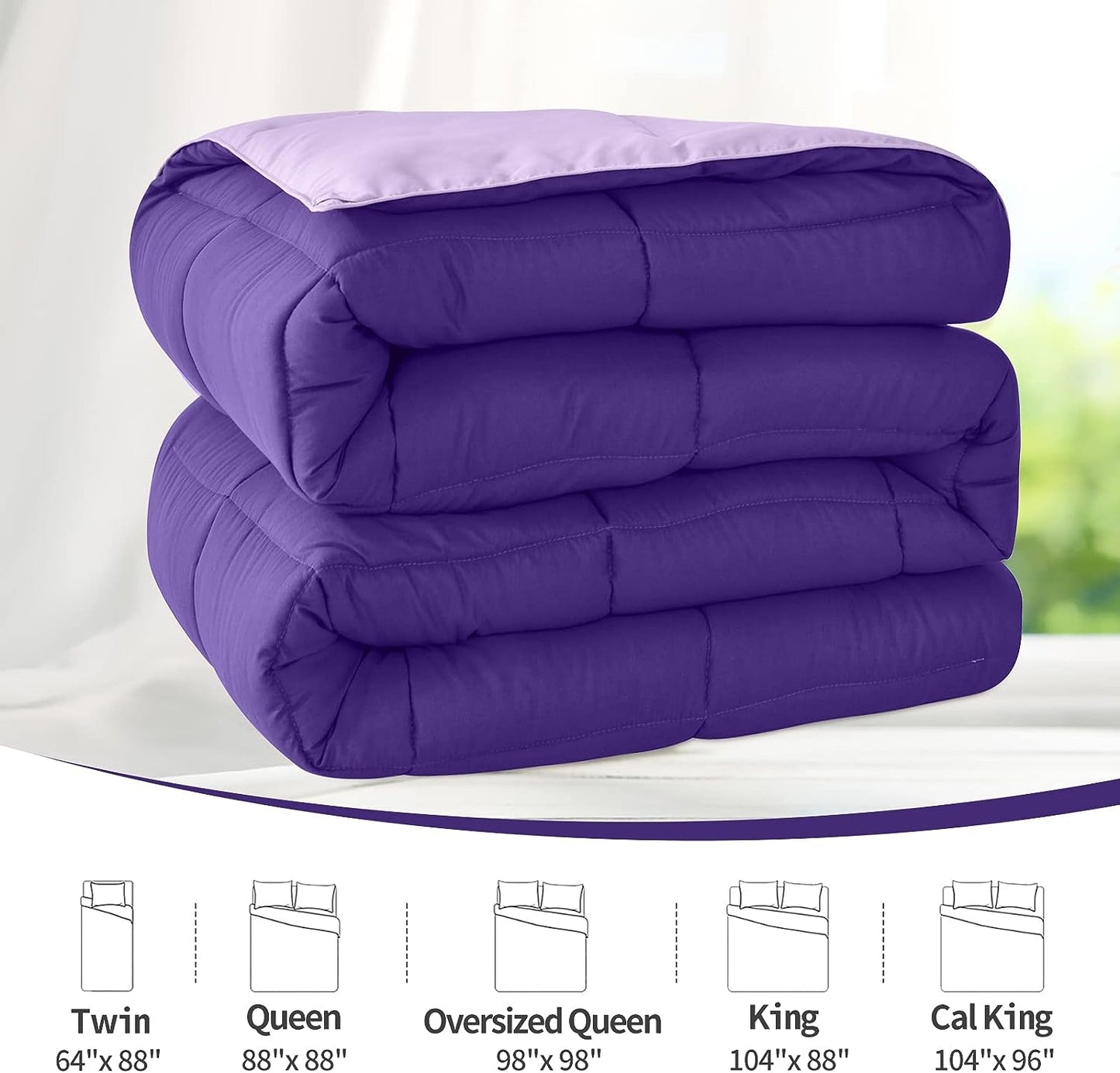 Lightweight Twin Comforter - Purple down Alternative Comforters Twin Size Bed, All Season Duvet Insert Quilted Reversible Bedding Comforter Soft Cozy Twin Size Plum/Light Purple