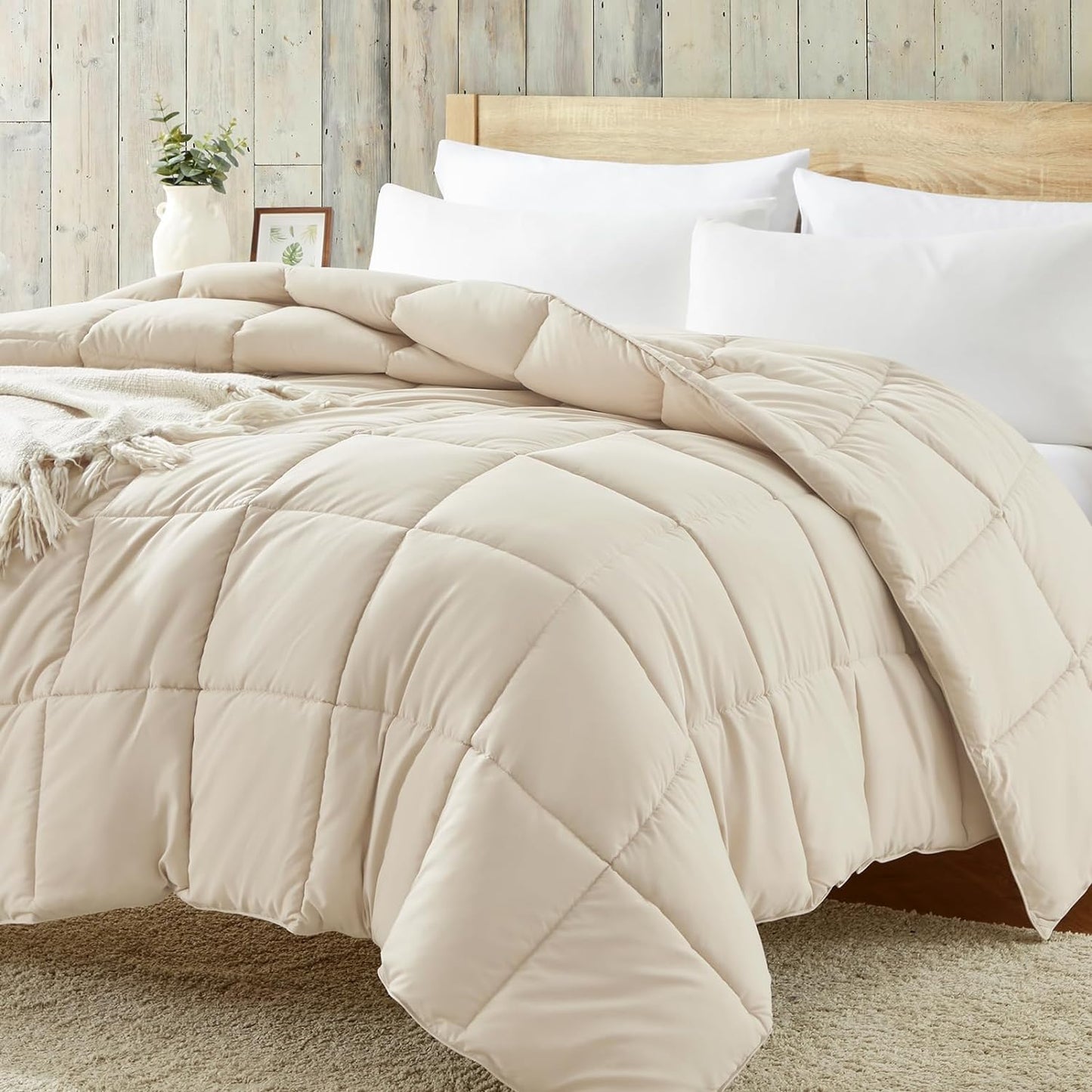 Lightweight Twin Comforter - Beige down Alternative Comforters Twin Size Bed, All Season Duvet Insert Quilted Bedding Comforter Soft Cozy Twin Size Beige