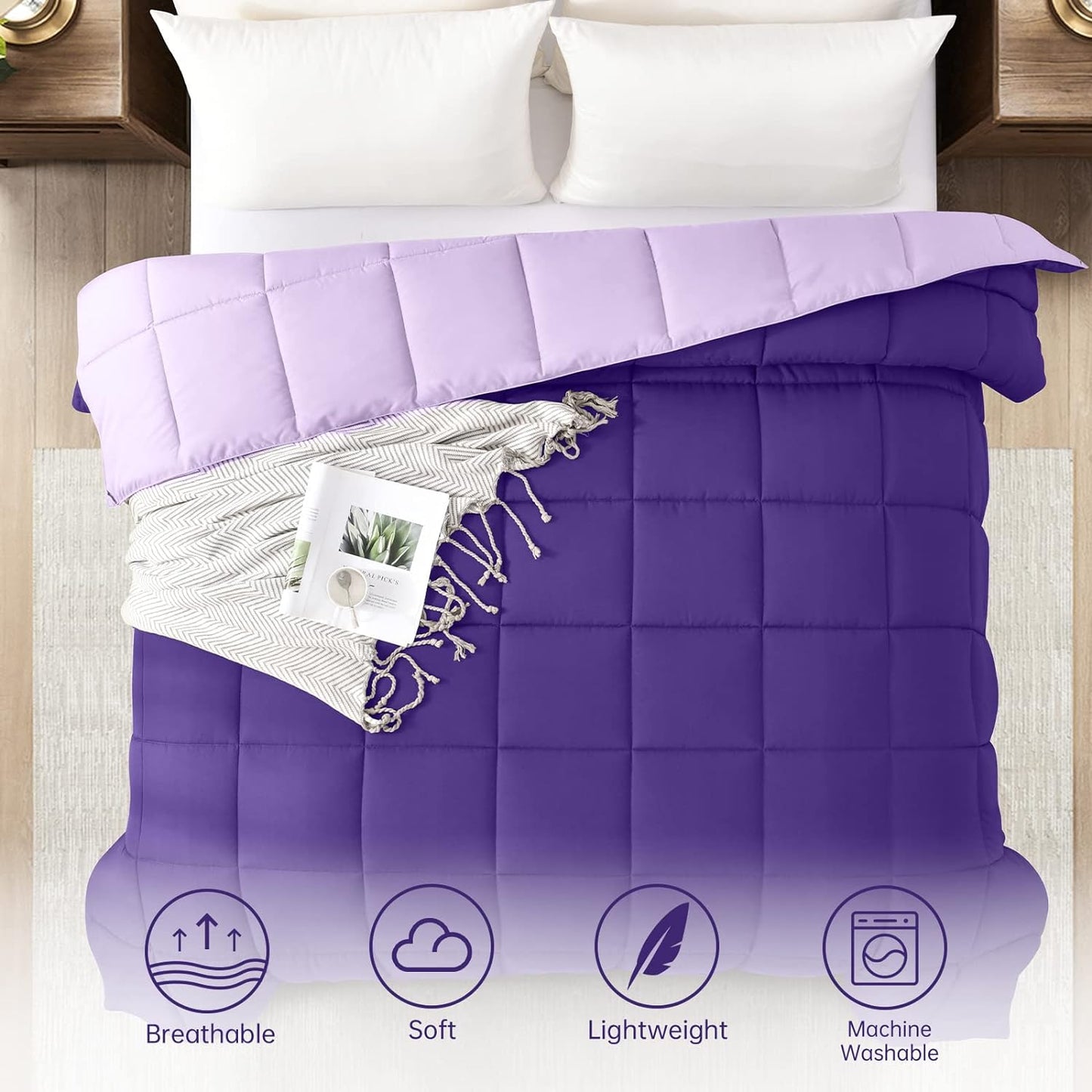 Lightweight Twin Comforter - Purple down Alternative Comforters Twin Size Bed, All Season Duvet Insert Quilted Reversible Bedding Comforter Soft Cozy Twin Size Plum/Light Purple