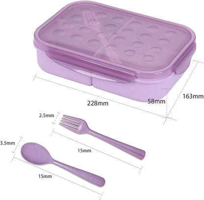 Bento Box Kids Lunch Box Classic 3 Compartment Bento Box for Adults Ideal Leakproof Lunch Containers with Utensils, Microwave and Dishwasher Safe Food Containers (Purple-1150Ml)