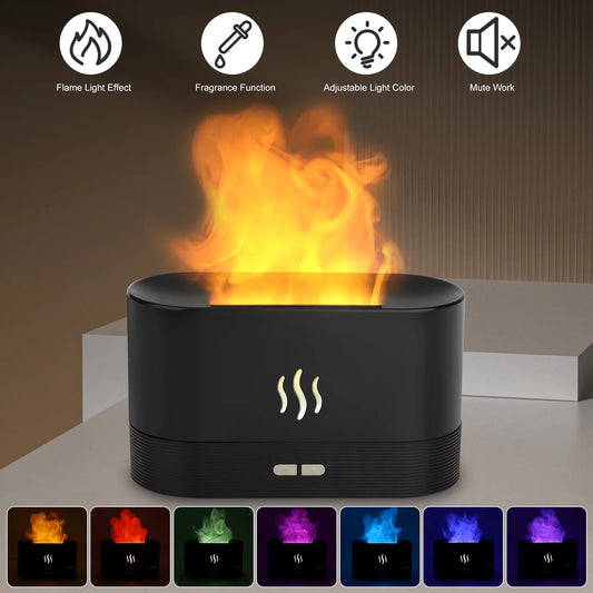 180Ml Air Diffuse Essential Oil Humidifier,  Aroma Mist Diffuser with Fire 7 Color Change LED Light for Office Room