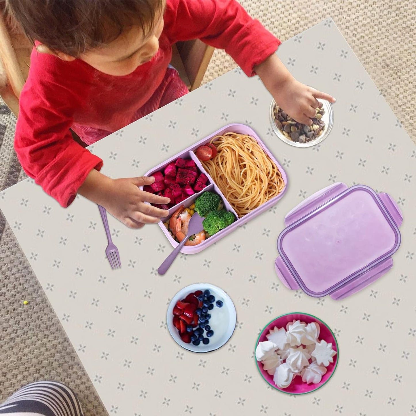 Bento Box Kids Lunch Box Classic 3 Compartment Bento Box for Adults Ideal Leakproof Lunch Containers with Utensils, Microwave and Dishwasher Safe Food Containers (Purple-1150Ml)