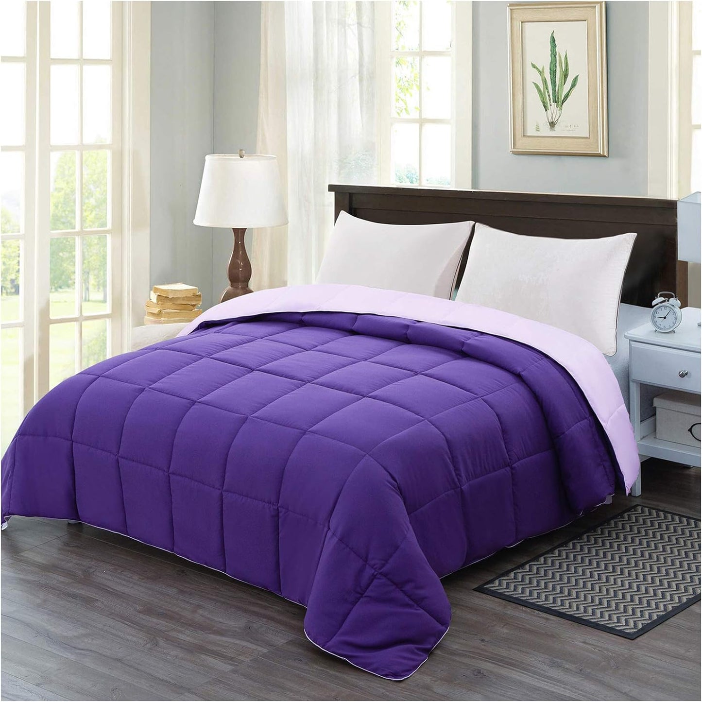 Lightweight Twin Comforter - Purple down Alternative Comforters Twin Size Bed, All Season Duvet Insert Quilted Reversible Bedding Comforter Soft Cozy Twin Size Plum/Light Purple