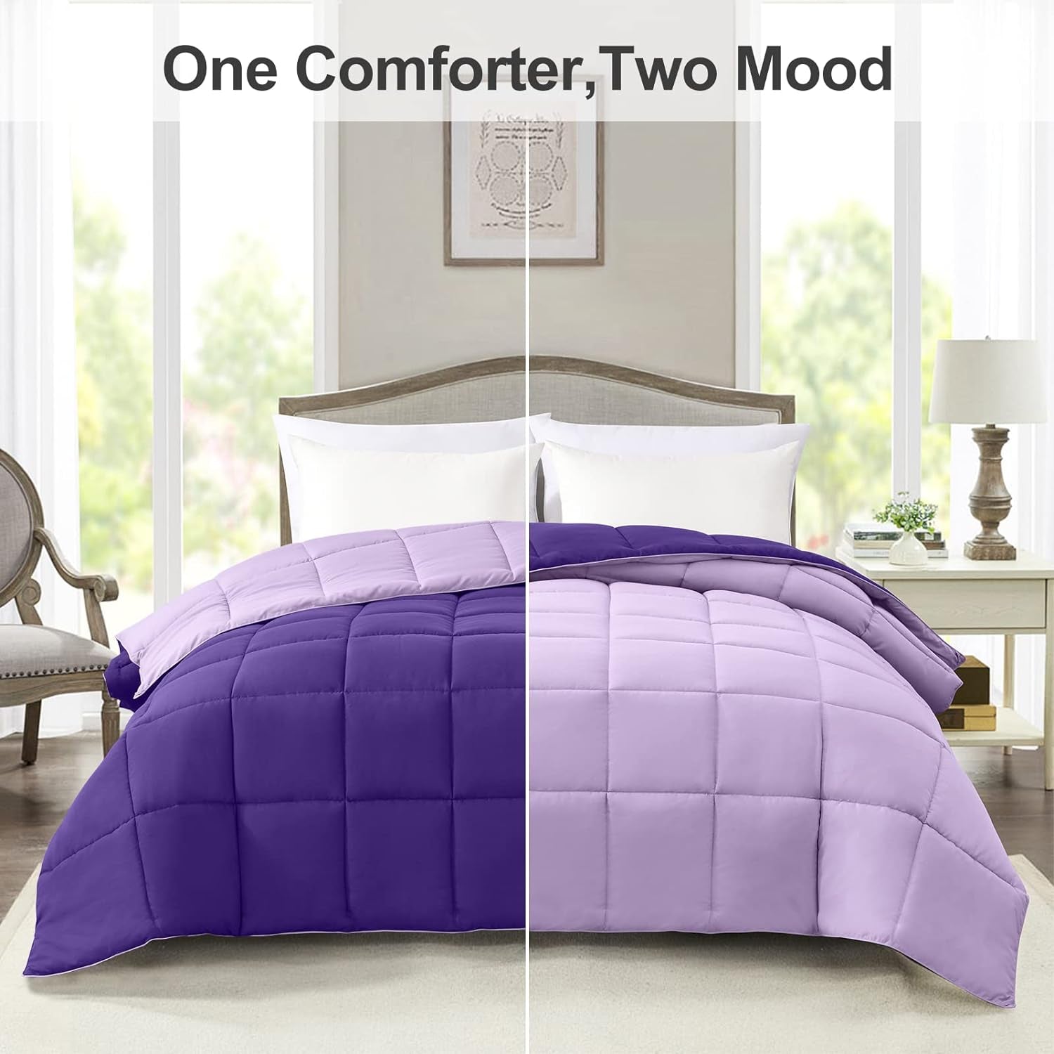 Lightweight Twin Comforter - Purple down Alternative Comforters Twin Size Bed, All Season Duvet Insert Quilted Reversible Bedding Comforter Soft Cozy Twin Size Plum/Light Purple