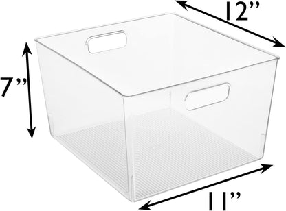 XL Clear Plastic Storage Bins - 2 Pack for Kitchen Cabinet and Fridge Organization