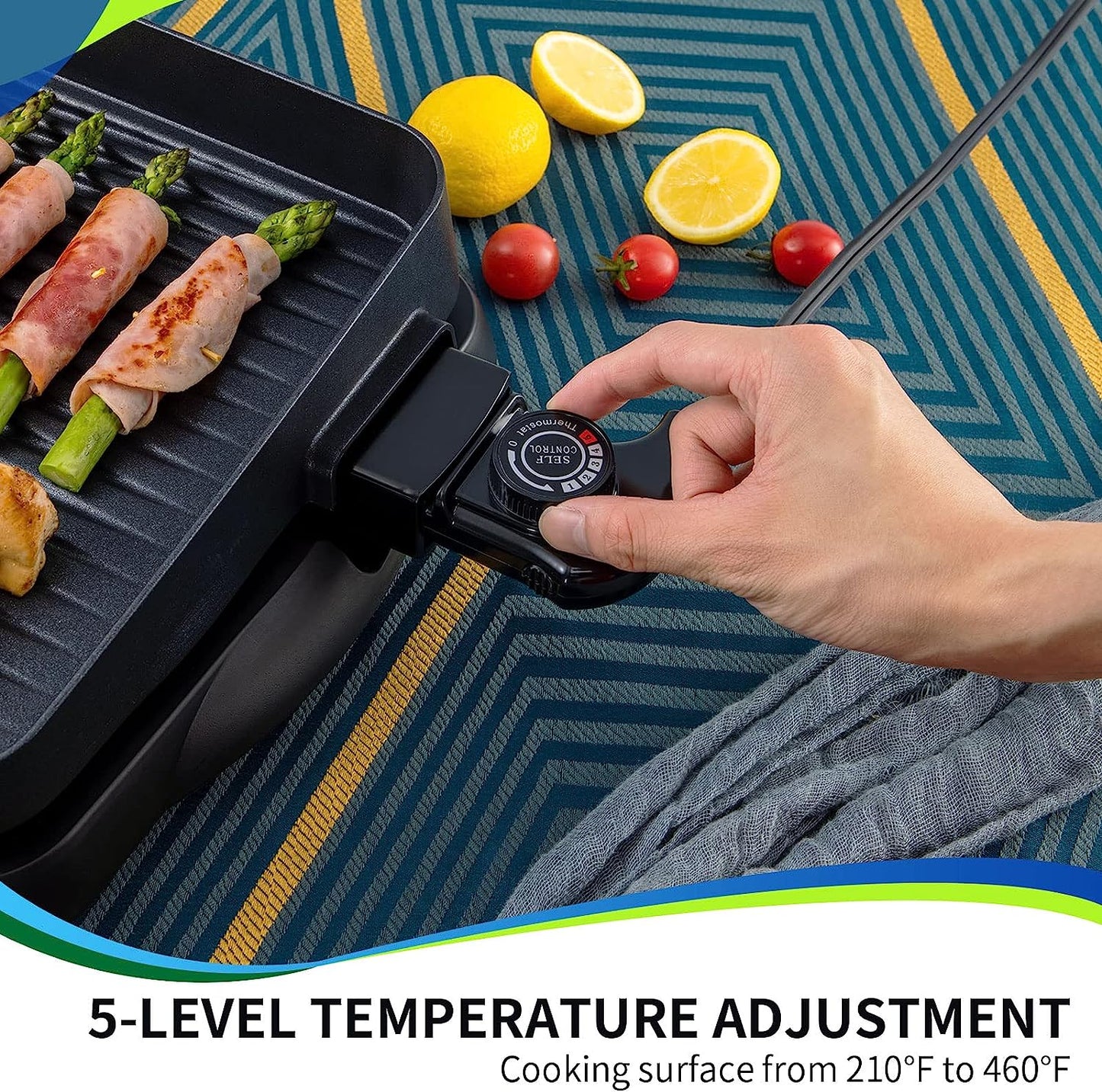 Indoor Grill Electric Korean BBQ Grill Nonstick 1500W, Removable Griddle Contact Grilling with Smart 5-Heat Temp Controller, Kbbq Fast Heat up Family Size Mini 14 Inch Tabletop Plate Pfoa-Free Black