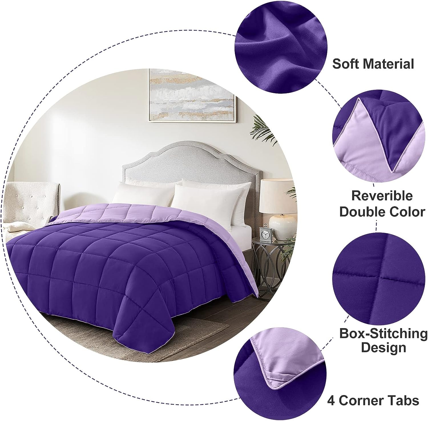 Lightweight Twin Comforter - Purple down Alternative Comforters Twin Size Bed, All Season Duvet Insert Quilted Reversible Bedding Comforter Soft Cozy Twin Size Plum/Light Purple