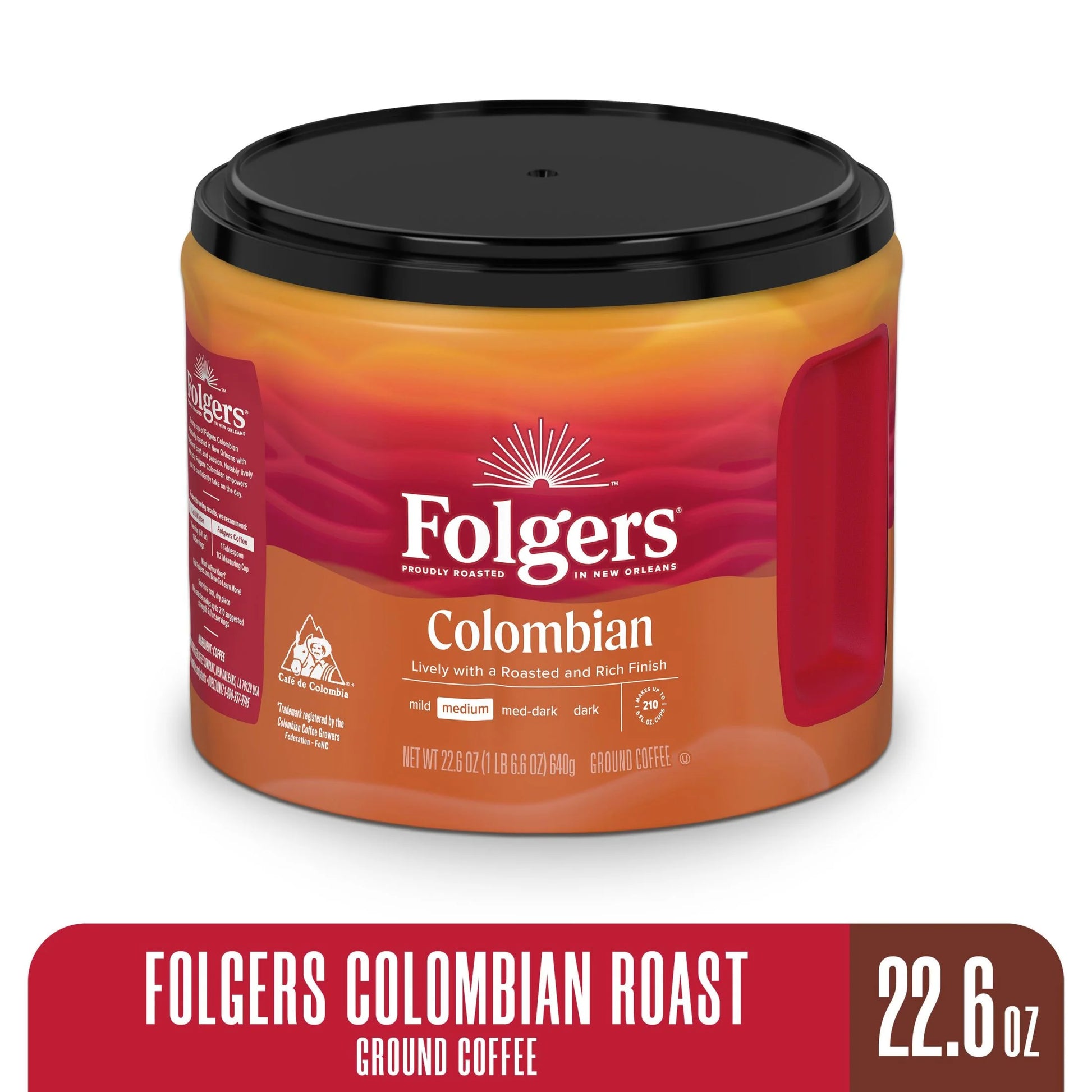 Colombian Ground Coffee, Medium Roast, 22.6 Oz. Canister