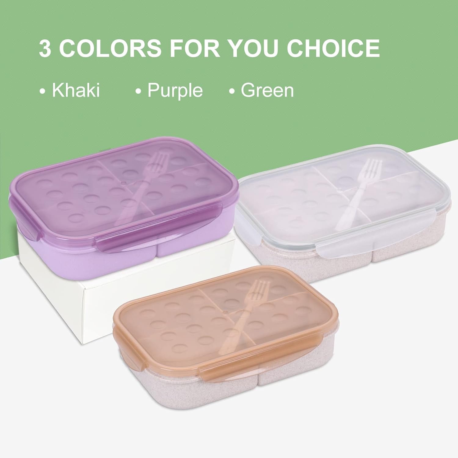 Bento Box Kids Lunch Box Classic 3 Compartment Bento Box for Adults Ideal Leakproof Lunch Containers with Utensils, Microwave and Dishwasher Safe Food Containers (Purple-1150Ml)