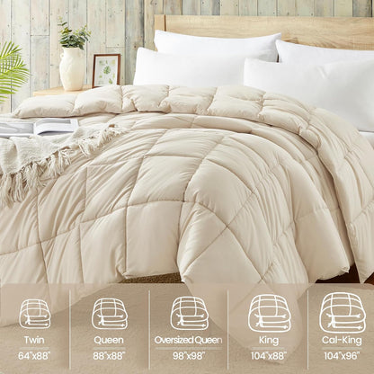 Lightweight Twin Comforter - Beige down Alternative Comforters Twin Size Bed, All Season Duvet Insert Quilted Bedding Comforter Soft Cozy Twin Size Beige