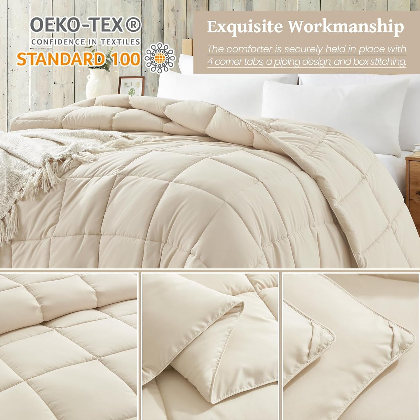 Lightweight Twin Comforter - Beige down Alternative Comforters Twin Size Bed, All Season Duvet Insert Quilted Bedding Comforter Soft Cozy Twin Size Beige