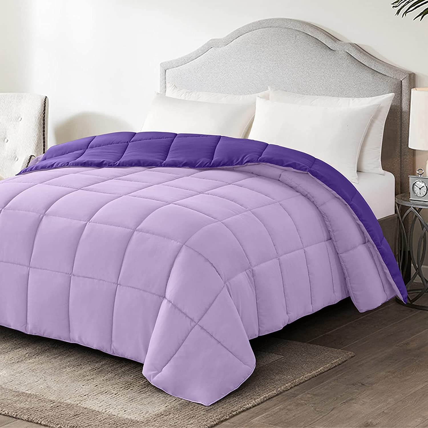 Lightweight Twin Comforter - Purple down Alternative Comforters Twin Size Bed, All Season Duvet Insert Quilted Reversible Bedding Comforter Soft Cozy Twin Size Plum/Light Purple